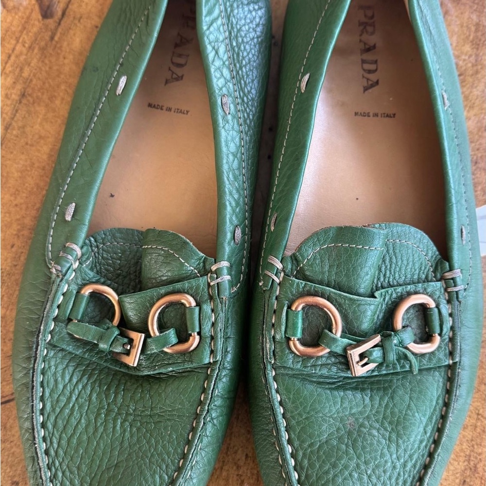 Prada Women's Green Leather Loafers 9.5